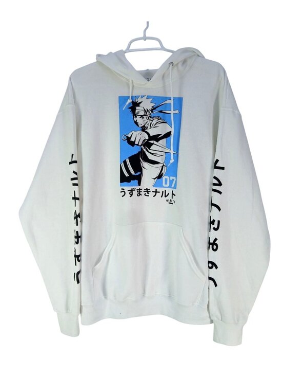 Naruto Shippuden Collection Other - Naruto Shippuden White Hoodie Blue Graphic Size L Naruto Uzumaki Anime Streetwea